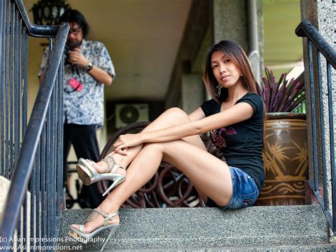 Wallpaper Model Portrait Asian Sitting Shorts Denim Fashion