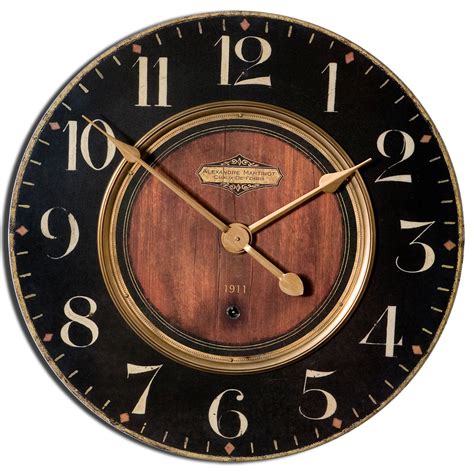 Luxe Dark Classic Brass Wall Clock Wood Look 23 Retro Vintage Style