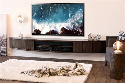 wall mount floating entertainment center tv stand arc espresso woodwaves