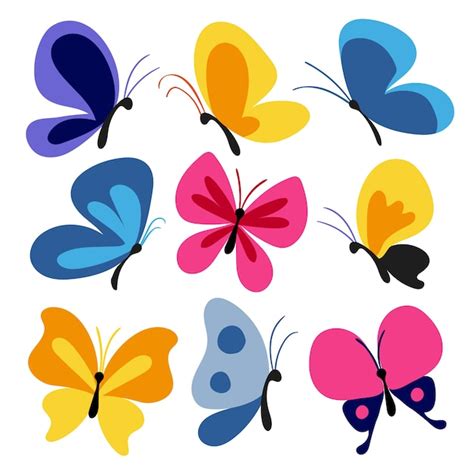 Conjunto De Dibujos Animados De Coloridas Mariposas Vector Premium