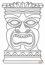 Tiki Coloring Mask Totem Pages Hawaiian Printable Masks Luau Faces African Party Crafts Template Hawaii Drawing Kids Colouring Print Supercoloring sketch template