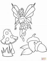 Fairy Coloring Pages Fly Agaric Acorns Flies Over Printable Drawing sketch template