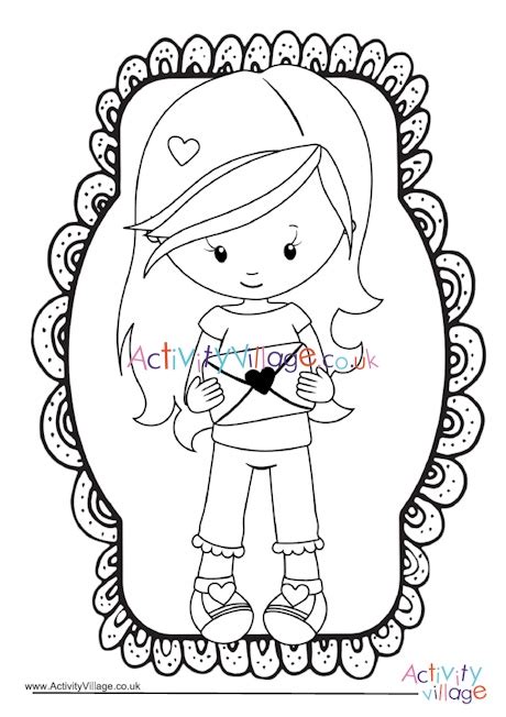 valentine girl colouring page