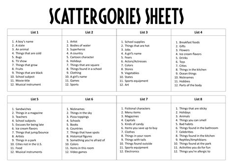 scattergories printable score sheets     printablee