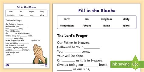 lords prayer fill   blanks worksheet twinkl