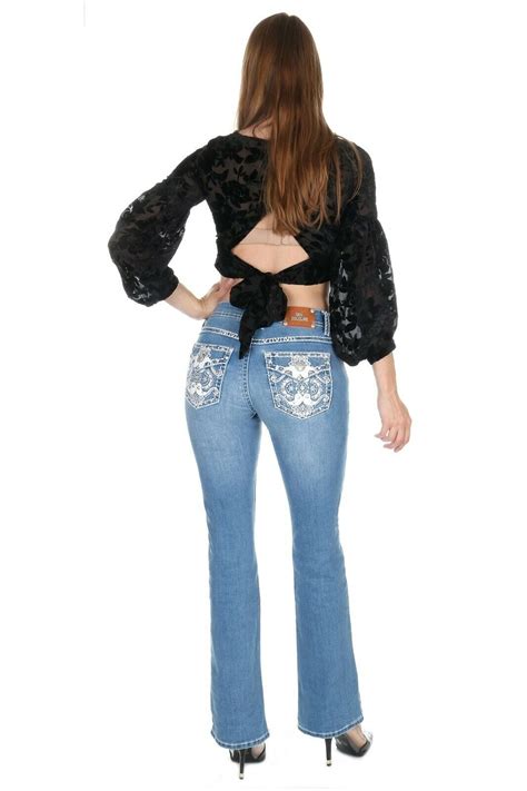 Sexy Couture Women S Rhinestone Mid Rise Boot Cut Light Wash Denim