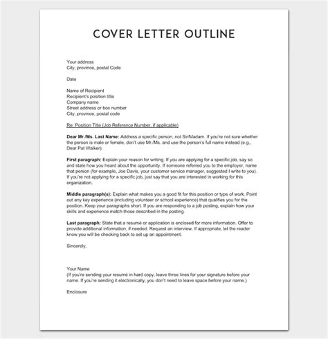 cover letter outline sample  cover letter library