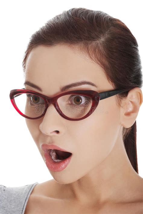 Portrait Of Surprised Woman In Glasses Stock Image Image Of Isolated