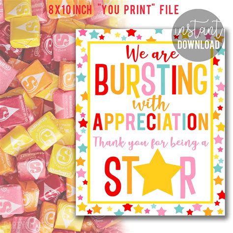 teacher appreciation  printable sign star teachers week candy sign