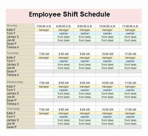 monthly employee schedule template  photo schedule template