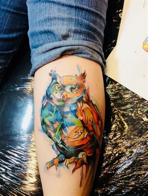 Watercolor Owl Arm Tattoo Acuarela Tatto Acuarela