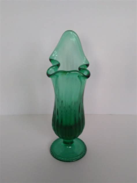 Vintage Fenton Swung Glass Vase Green Teal Turquoise Pedestal Etsy