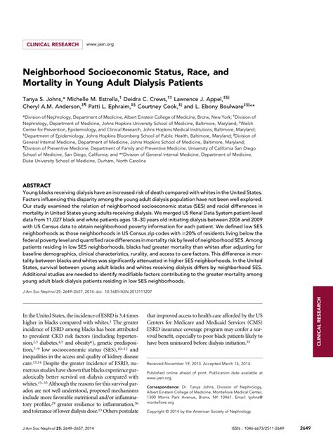 Pdf Neighborhood Socioeconomic Status Race And Mortality In Young