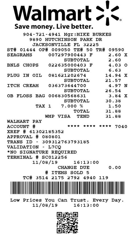 walmart receipt template