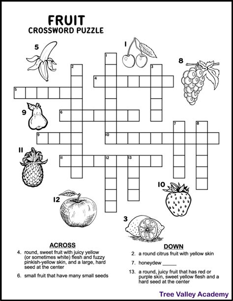fruit crossword puzzle  kids tree valley academy