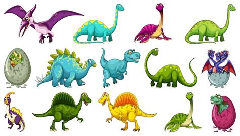 vector set   dinosaur cartoon character isolated