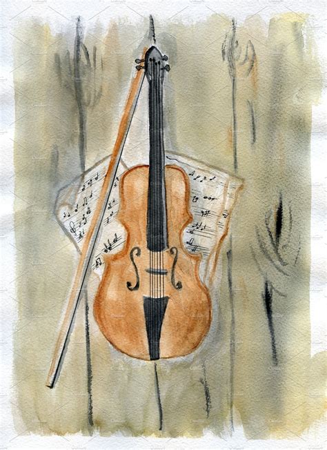 violin watercolor custom designed illustrations ~ creative market