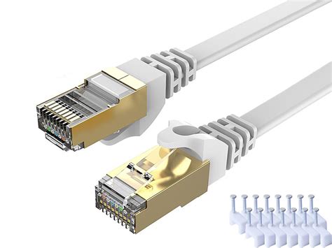 cat  ethernet cable  ft white flat gigabit rj lan wire high speed patch cord  clips