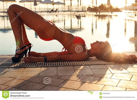 Girl With Dark Hair In Bikini Stock Image Image Of