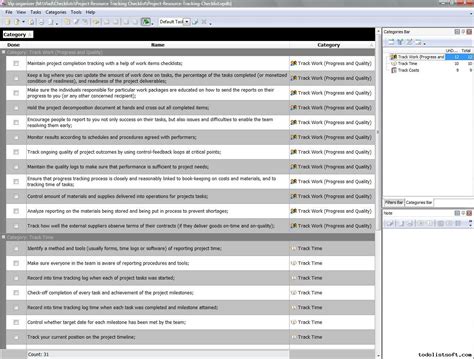 project resource tracking checklist   list organizer checklist pim time  task