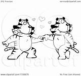 Tiger Romantic Dancing Couple Clipart Cartoon Cory Thoman Outlined Coloring Vector 2021 sketch template