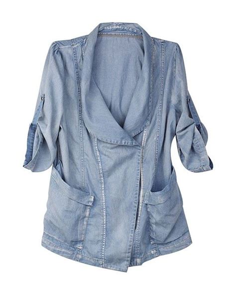 light blue denim blouse  cropped length sleeves blue denim blouse light blue denim denim