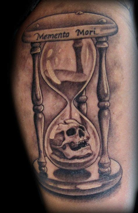 Black And Grey Skull In Hourglass Tattoo On Half Sleeve Tattoos