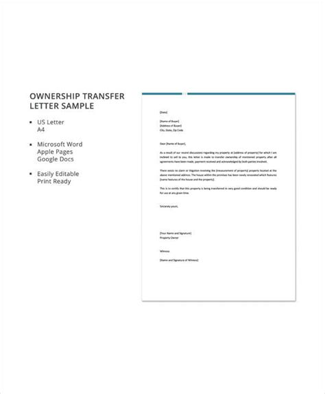 ownership transfer letter templates   apple pages google
