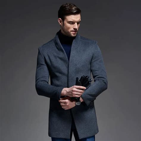 winter wool coat men slim fit jacket mens fashion outerwear warm male