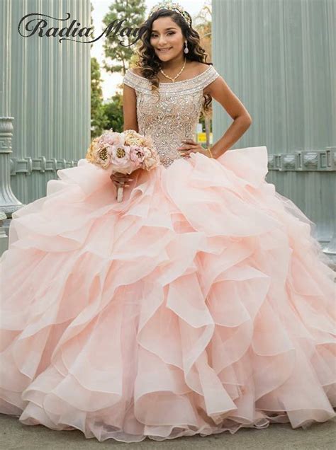 Luxury Crystal Beaded Debutante Ball Gowns Blush Pink