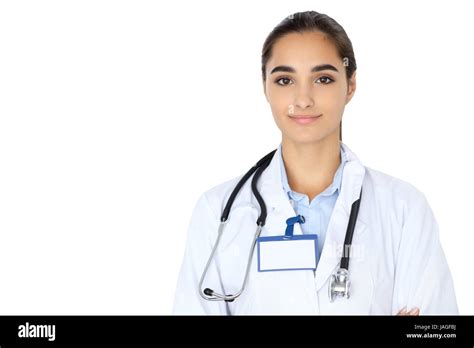Cheerful Smiling Female Doctor Isolated Over White Background Latin