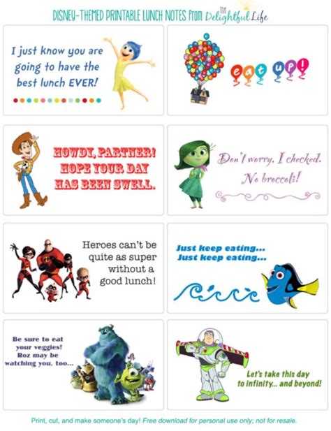 disney printable lunch notes  delightful life