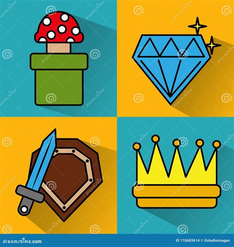 video game icons set entertainment play stock vector illustration  video multimedia