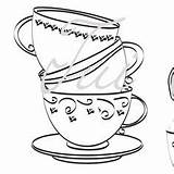 Tea Cups Cup Coloring Etsy sketch template