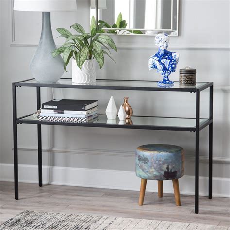 Contemporary Glam Metal Glass Modern Black Console Table Sofa Table