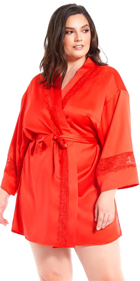 Red Satin Lace Insert Robe Sexy Women S Loungewear Sleepwear