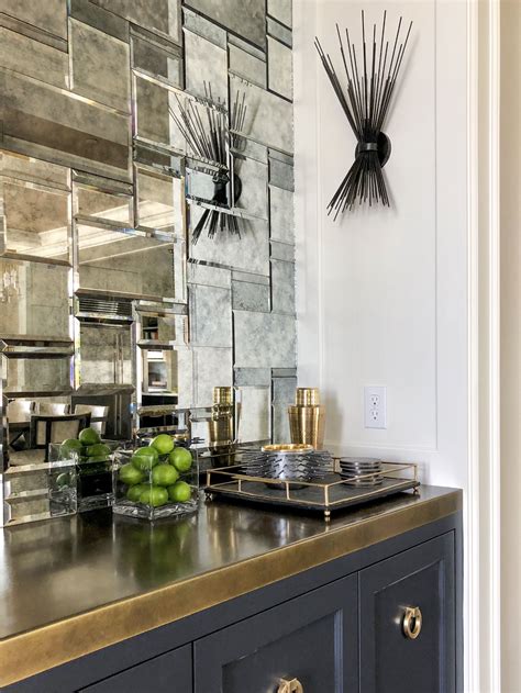 mercer island dry bar  brass countertop  mosaic mirror tile backsplash home bar designs