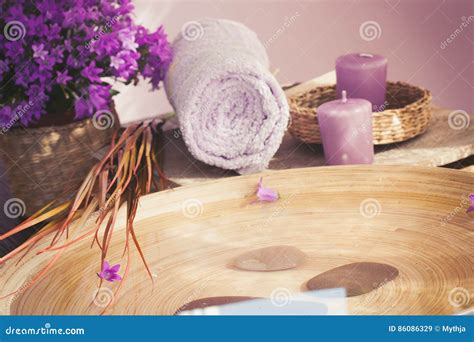 purple spa setting stock image image  herb dayspa