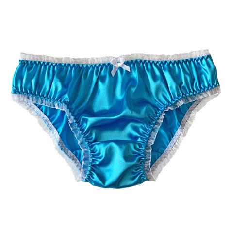 aqua blue satin frilly sissy panties bikini knicker underwear briefs