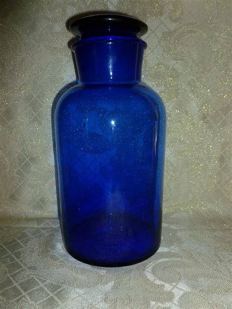 Cobalt Blue Glass Large Apothecary Jar With Large Stopper Lid Vintage