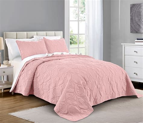 quilt set fullqueen size pink oversized bedspread soft microfiber lightweight coverlet