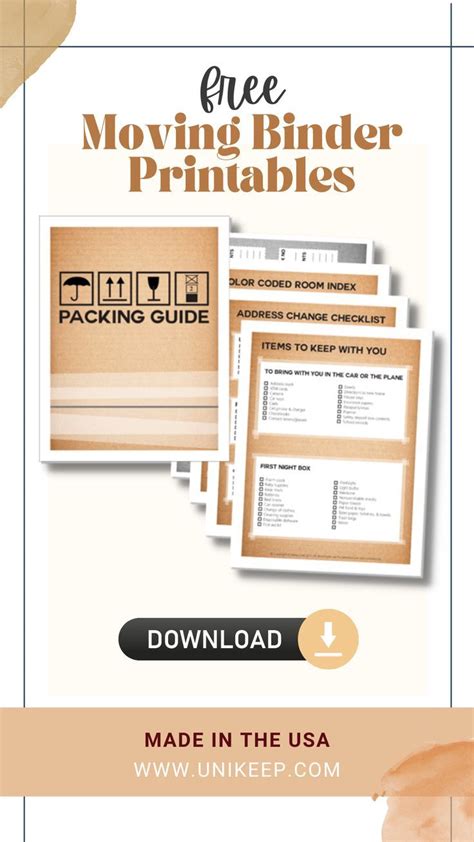 moving binder printables standard unikeepcom   moving