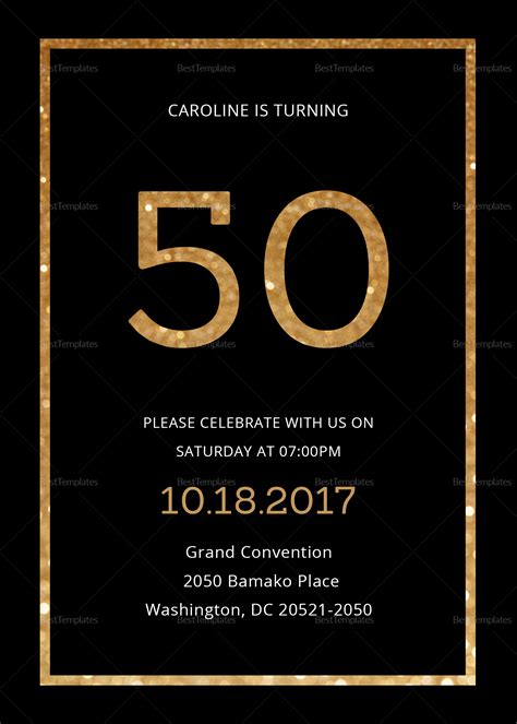 Elegant Black And Gold 50th Birthday Invitation Design