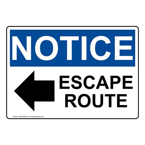osha escape route left arrow sign  symbol