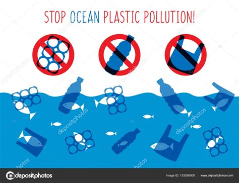 Stop Ocean Plastic Pollution Vector Illustration Stock Vector Royalty