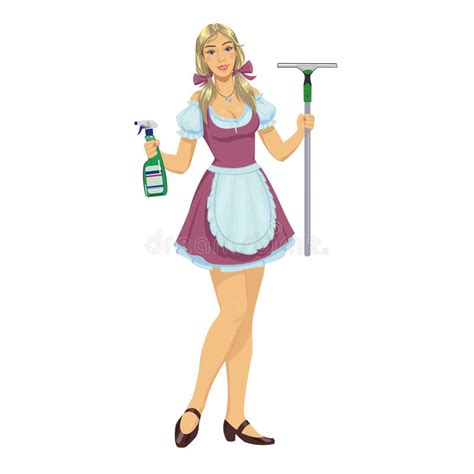 blonde maid cleaning window stock vector illustration of