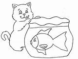 Fishing Coloring Pages Cat Kids sketch template
