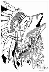 Coloring Native Pages Wolf American Indian Headdress Adults Teepee Adult Tribal Color Symbols Drawing Print Valentin Americans Printable Feather Face sketch template