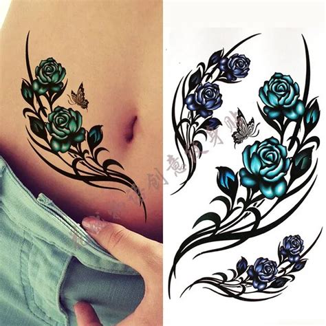 black big rose flower body art waterproof temporary sexy tattoos for
