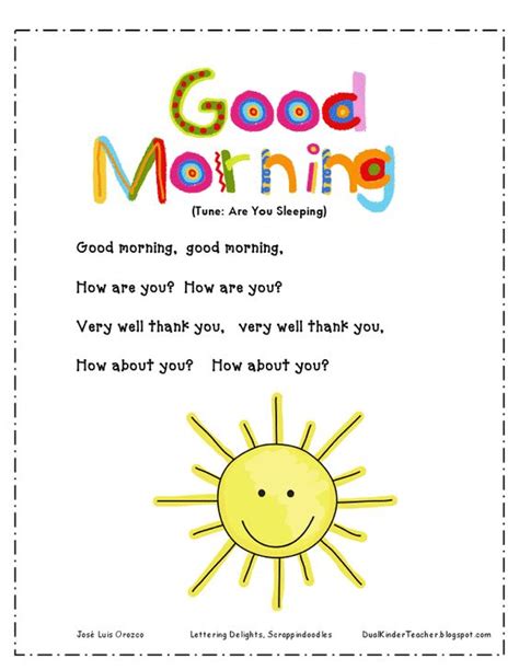 good morning song teaching print outs pinterest teaching   student